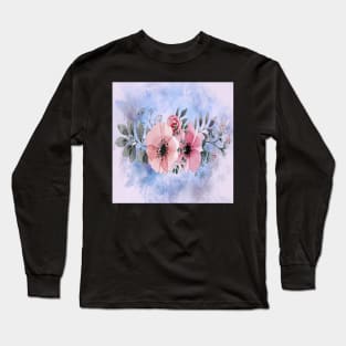 Floral Pink Roses Watercolor Graphic Design Shabby Chic Gifts Long Sleeve T-Shirt